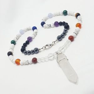 Chakra Gemstone Necklace + Quartz Crystal Pendant
